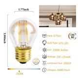 Beonllay Vintage Amber Light Bulbs 25 watt Equivalent Dimmable E26 LED Bulb 2500K Warm Light, 2W LED Globe Edison Decorative Light Bulb, 6 Pack