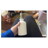 2 Pack of White Ceramic Ribbed Soap Dispenser with Brushed Nickel Pump