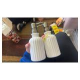 2 Pack of White Ceramic Ribbed Soap Dispenser with Brushed Nickel Pump