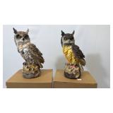 Lot of 2 outdoor garden Great Horned Owl Decorative Figurines - Set of 2