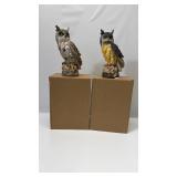 Lot of 2 outdoor garden Great Horned Owl Decorative Figurines - Set of 2