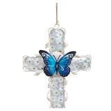 COOZZYHOUR Cross Wall Art Decor-Metal&Glass Cross White Hydrangea Flower Hanging -Decorations for Outdoor Indoor Home Garden-Doors Christian Memorial