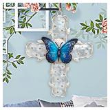 COOZZYHOUR Cross Wall Art Decor-Metal&Glass Cross White Hydrangea Flower Hanging -Decorations for Outdoor Indoor Home Garden-Doors Christian Memorial