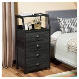 Furnulem Tall 4 Drawers Dresser, Vertical Storage Tower Black Dresser for Bedroom, Hallway, Entryway, Nursery, Closet Organizer, Nightstand Bedside Table Furniture, Sturdy Steel Frame, Wood Top