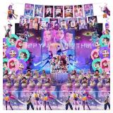 Demon Hunters Birthday Decorations, Party Supplies Set Include Banner, Backdrop, Balloons, Hanging Swirls, Cake Cupcake Toppers, Tablecloth for Boys Girls Kpop Theme Party