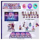 Demon Hunters Birthday Decorations, Party Supplies Set Include Banner, Backdrop, Balloons, Hanging Swirls, Cake Cupcake Toppers, Tablecloth for Boys Girls Kpop Theme Party