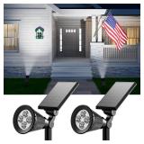 2 Pack Solar Spotlights Outdoor Waterproof for Flag, Tree, Statue, Number Sign, Plant Pot, Bright LED Outside Landscape Flood Lamp for Accent Uplighting Yard, Garden, Driveway, Walkway, Porch, Fence