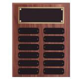 SHOP AWARDS AND GIFTS 9 x 12 Inch Perpetual Plaque Award Multiple Name Plate Board for Employee Appreciation, Recognition, Achievement, Walnut Finish with Black and Gold Header, 12 Name Plates