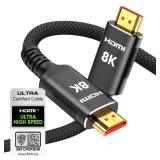 Snowkids 8K Certified HDMI 2.1 Cable 10 ft, Non-Slip Nylon Braided, 48Gbps Ultra High-Speed HDMI Cables Cord, 10K 8K@60Hz, 4K@120Hz Compatible for TV/PS-5/X-box/Projector/Sound System & More