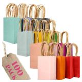 qiqee 100Pcs Mini Size Paper Gift Bags with Handles - 4.5x2.5x6 Kraft Small Party Bags - 16 Solid Colors