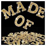 WILLBOND 37 Pieces Rhinestone Letter Stickers Large Glitter Alphabet Crystal Number Self Adhesive Bling Stickers Iron on Letters for Art Crafts Clothing DIY Decors(Gold, White,1.97 Inch)