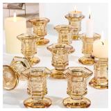 Lanttu Glass Candle Holders Set, 12 Pcs Gold Candlestick Holders Bulk, Taper Candle Holders for Wedding, Festival Table Centerpiece,Home Decoration