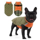 Reversible Waterproof Dog Coat - Adjustable Winter Jacket for Small to Large Breeds, Warm Cold Weather Apparel for Medium Dogs (Army Green & Orange, Small (Pack of 1))