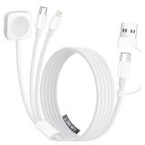 Travel Charger for Apple Watch, 3 in 2 Multi Charging Cable/Cord with Lightning/USB C/iWatch Charger, Travel Chargers for Multiple Devices, Compatible with iWatch Series/iPhone 17-8/iPad/AirPods 4FT