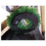 Hausse Lighted Christmas Wreath with Metal Hanger, Pre-lit Xmas Wreath with Large Golden Bow & Balls, Battery Operated with 40 LEDs Lights, for Front Door Gate Wall Christmas Party Decorations