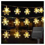 Brightown Solar Christmas Snowflake String Lights 100 LED 39 FT Outdoor Waterproof Fairy Lights with 8 Lighting Modes for Wedding, Party, Tree, Room, Garden, Patio, Yard, Home, Warm White