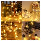 Brightown Solar Christmas Snowflake String Lights 100 LED 39 FT Outdoor Waterproof Fairy Lights with 8 Lighting Modes for Wedding, Party, Tree, Room, Garden, Patio, Yard, Home, Warm White
