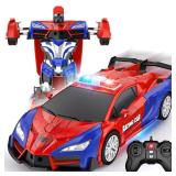 Febyhim Remote Control Car, One-Button Transform Toys Car, 2.4GHz RC Cars 1:18 Scale, 360 Degree Rotation Police Car Toy Transforming into Robot Toy for Boys Girl Kids 4-7 8-12 6-8, Birthday