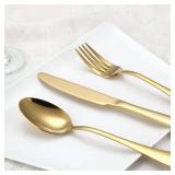 Aisoso Gold Silverware Set for 8, 38Piece Gold Flatware Set Stainless Steel Cutlery Kitchen Utensil Set Mirror Polished