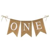 Anwyll Burlap One Banner - NO DIY One Highchair Banner First Birthday Boy Girl Banner Sign Decoration 1st Happy Birthday High Chair Banners for Babies Photo Prop Party Decoration Indoor Outdoor