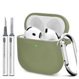 Woyinger for Airpods 4th Case Cover,Come with Cleaner Kit,Soft Skin Silicone Case Cover with Keychain,Full Protective Case for Men and Women,Compatible with AirPods 4th Generation Case,Army Green
