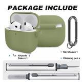 Woyinger for Airpods 4th Case Cover,Come with Cleaner Kit,Soft Skin Silicone Case Cover with Keychain,Full Protective Case for Men and Women,Compatible with AirPods 4th Generation Case,Army Green