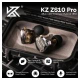 Linsoul KZ ZS10 Pro, 4BA+1DD 5 Driver in Ear Monitor, HiFi Wired Earbuds, Gaming Earbuds, Hybrid IEM Earphones with Stainless Steel Faceplate, Detachable Cable for Musician(Without Mic, Black)