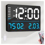 AYRELY 16 LED Digital Wall Clock with Large Display,Alarm Clock with Digital Calendar for Living Room, Bedroom,Office,Shop,Gym Decor,Seniors,Gift for Elderly (Powered by Plug-in Only)