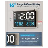 AYRELY 16 LED Digital Wall Clock with Large Display,Alarm Clock with Digital Calendar for Living Room, Bedroom,Office,Shop,Gym Decor,Seniors,Gift for Elderly (Powered by Plug-in Only)