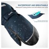 MCTi Kids Mittens Waterproof Winter Ski Warm Sherpa Lined Long Cuff with String (Blue, XX-Small(Fits 5-7 Years))