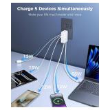 SUPERONE 65W Retractable Wall Charger with Dual USB C Cables, 5-Port GaN Charger Block, Compact Foldable Power Adapter, Fast Charging for MacBook Pro/Air, Dell XPS, ThinkPad, ZenBook, iPhone, iPad