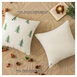 SINYASAN 1 Pack Christmas Tree Throw Pillow Covers 18x18 White Boucle Pillow Cases with 3D Embroidery Decorative Holiday Winter Thanksgiving Decorations for Couch Sofa Living Room