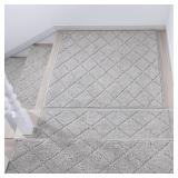 COSY HOMEER Edging Stair Treads Non-Slip Corner Indoor Stair Runners for Wooden Steps,Landing Slip Resistant Stair Rugs Mat for Kids and Dogs,100% Polyester TPE Backing,Grey,30x30 inch