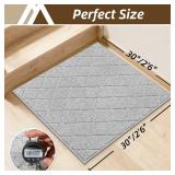 COSY HOMEER Edging Stair Treads Non-Slip Corner Indoor Stair Runners for Wooden Steps,Landing Slip Resistant Stair Rugs Mat for Kids and Dogs,100% Polyester TPE Backing,Grey,30x30 inch
