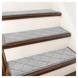 COSY HOMEER Edging Stair Treads Non-Slip Carpet Mat 28inX9in Indoor Stair Runners for Wooden Steps, Edging Stair Rugs for Kids and Dogs, 100% Polyester TPE Backing (4pc, Grey)