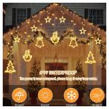 Honoson Christmas Curtain Lights 11.2 ft 138 LED Connectable Waterproof Christmas Window Lights with 8 Modes Remote Timer Plug in for Xmas Bedroom Wall Indoor Outdoor Decor(Cute Style,Warm White)
