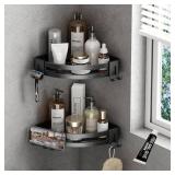 VOLPONE Corner Shower Caddy with Razor Holder Adhesive Shower Shelf Corner No Drilling (adhesive mounting, no suction cup) Bathroom Shower Organizer Storage Rack (2-Pack, Black)