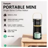 Tastyle Single Serve One Cup Coffee Maker, for K Cups and Grounds, Mini Coffee Maker with Portable Handle, 6 to 12 Oz Brew Size, for Travel, Camping, Office, RV and Dorm, 120V, Black and Gold
