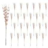 5th LILY 24 PCS Artificial Glitter Holly Berry Stem Ornaments Berry Picks Branches Glittery Bead Sticks for Christmas Tree Decorations Wreath Vase and Home Decor,Champagne