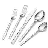KINGSTONE 40 Piece Hammered Silverware Set, 18/10 Stainless Steel Flatware Set for 8, Cutlery Set for Home, Party, Wedding, Mirror Polished Dishwasher Safe
