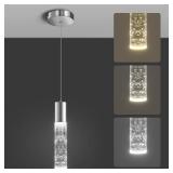 OKELI Modern Pendant Light,3 Color LED Bubble Crystal Island Light Fixtures,Chrome Mini Pendant Lighting for Kitchen Island,Bar,6W,3000-6000K,ETL