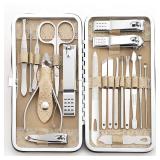 Manicure Set - 19 in 1 Professional Nail Clippers Pedicure Kit, Manicure Tool Kit, Stainless Steel Facial Grooming Set Kit, Gift Idea for Women, Men, Girls, Teens, Beige