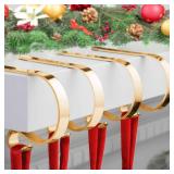 Christmas Stocking Holder,4 Pack Stocking Holders for Mantle,Non-Slip Stocking Holders for Christmas Decorations,Lightweight Stocking Hangers for Mantel Fireplace with Adjustable Design,Gold
