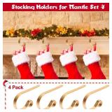 Christmas Stocking Holder,4 Pack Stocking Holders for Mantle,Non-Slip Stocking Holders for Christmas Decorations,Lightweight Stocking Hangers for Mantel Fireplace with Adjustable Design,Gold