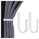 Mayrhyme White Wood Grain Curtain Holdbacks,Solid Aluminum Wall Mounted Curtain Tiebacks & Hooks,U Shape Curtain Holders,Elegant Curtain Pull Backs for Drapes, Curtains(2 Pack)