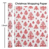 Flyhill Kraft Christmas Wrapping Paper-White 3D Embossed Gold Foil Christmas Pine Tree with Woodlands for Holiday, Party,Celebration, New Year (17 Inch X 32.8 Feet)