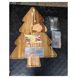 Liliful Christmas Tree Charcuterie Board Accessories Set 24 x 16 Inch Large Wood Xmas Cutting Board with Cheese Knife Kitchen Gift Ideal Party Serving Platter Fruit Tray, Acacia Color