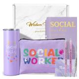 6 Pcs Social Worker Thank You Gifts for Women Appreciation Gift Set for Women 20 oz Social Worker Tumbler Makeup Bag Journal Ballpoint Pens for Nurse Teacher Staff Volunteer Female Gifts