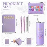 6 Pcs Social Worker Thank You Gifts for Women Appreciation Gift Set for Women 20 oz Social Worker Tumbler Makeup Bag Journal Ballpoint Pens for Nurse Teacher Staff Volunteer Female Gifts