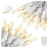 Aurelema 2 Pack 5ft Mini Christmas Lights String 10 Bulbs Warm White Short Strand String Lights, Clear Bulbs Wire Fit Light up Christmas Decorations, 4 Bulb Spacing, Connectable End-to-end(White)